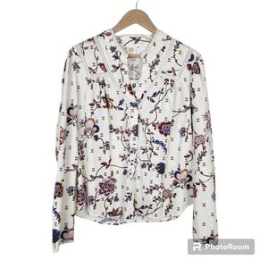NWT Good Hart Matilda Jane White Floral Long Sleeve Button Down Shirt Top Sz L